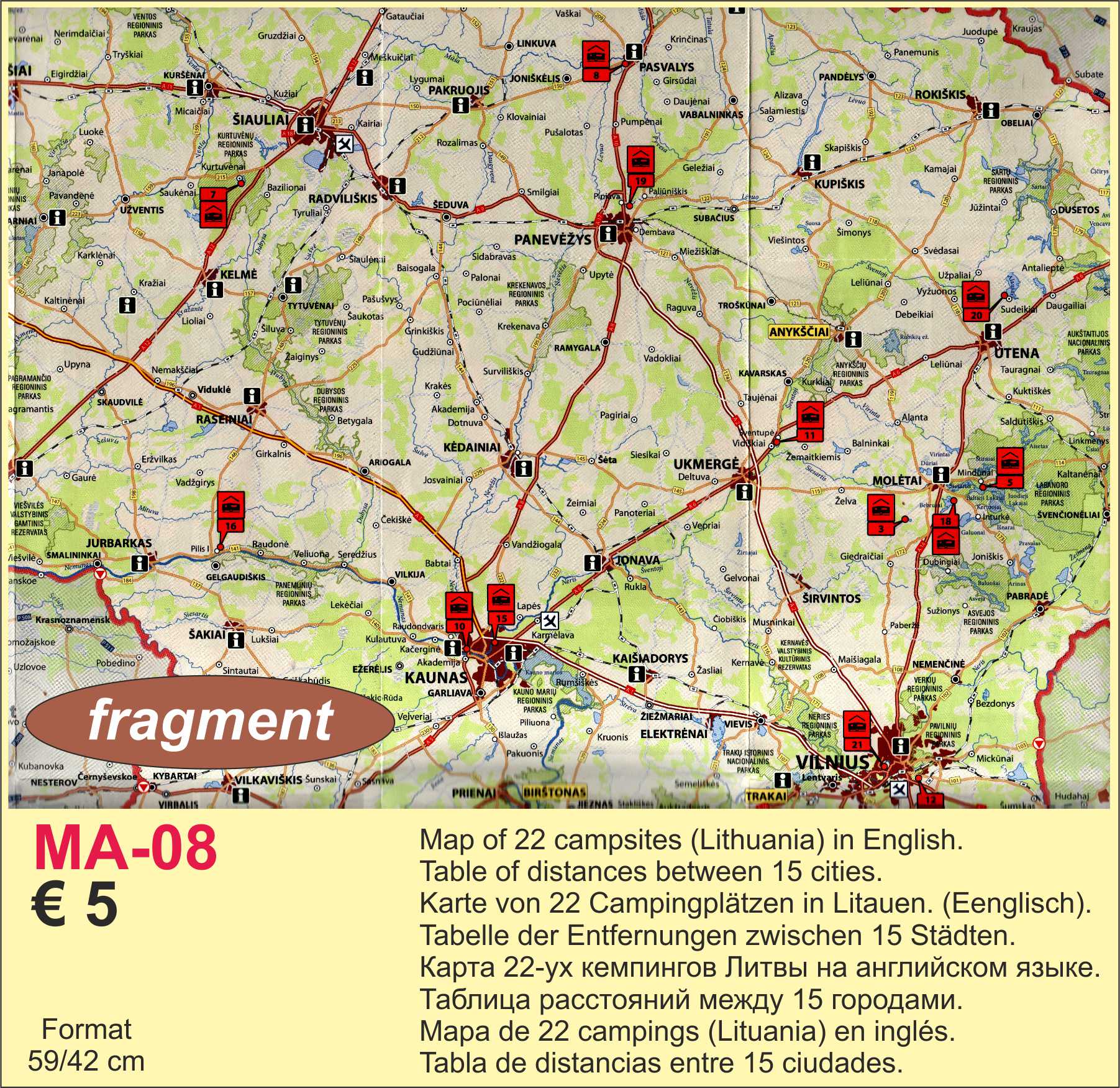Map of campsites in Lithuania
